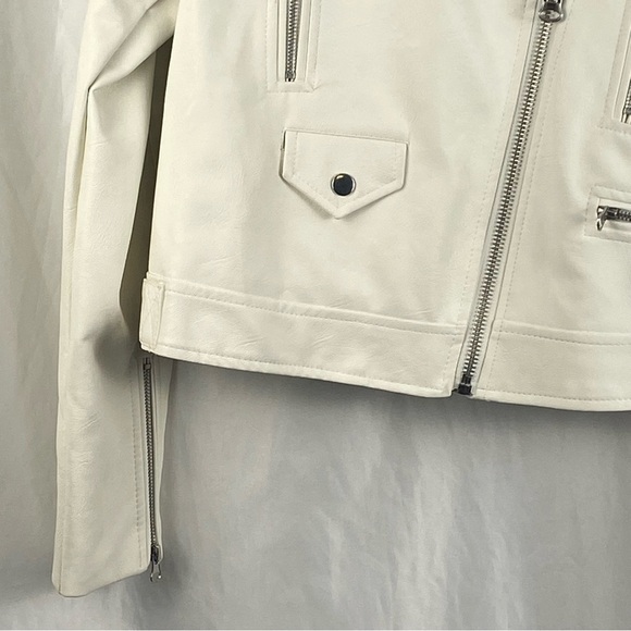 Love Tree White Vegan Leather Moto Zipper Jacket Size Large - Picture 5 of 16
